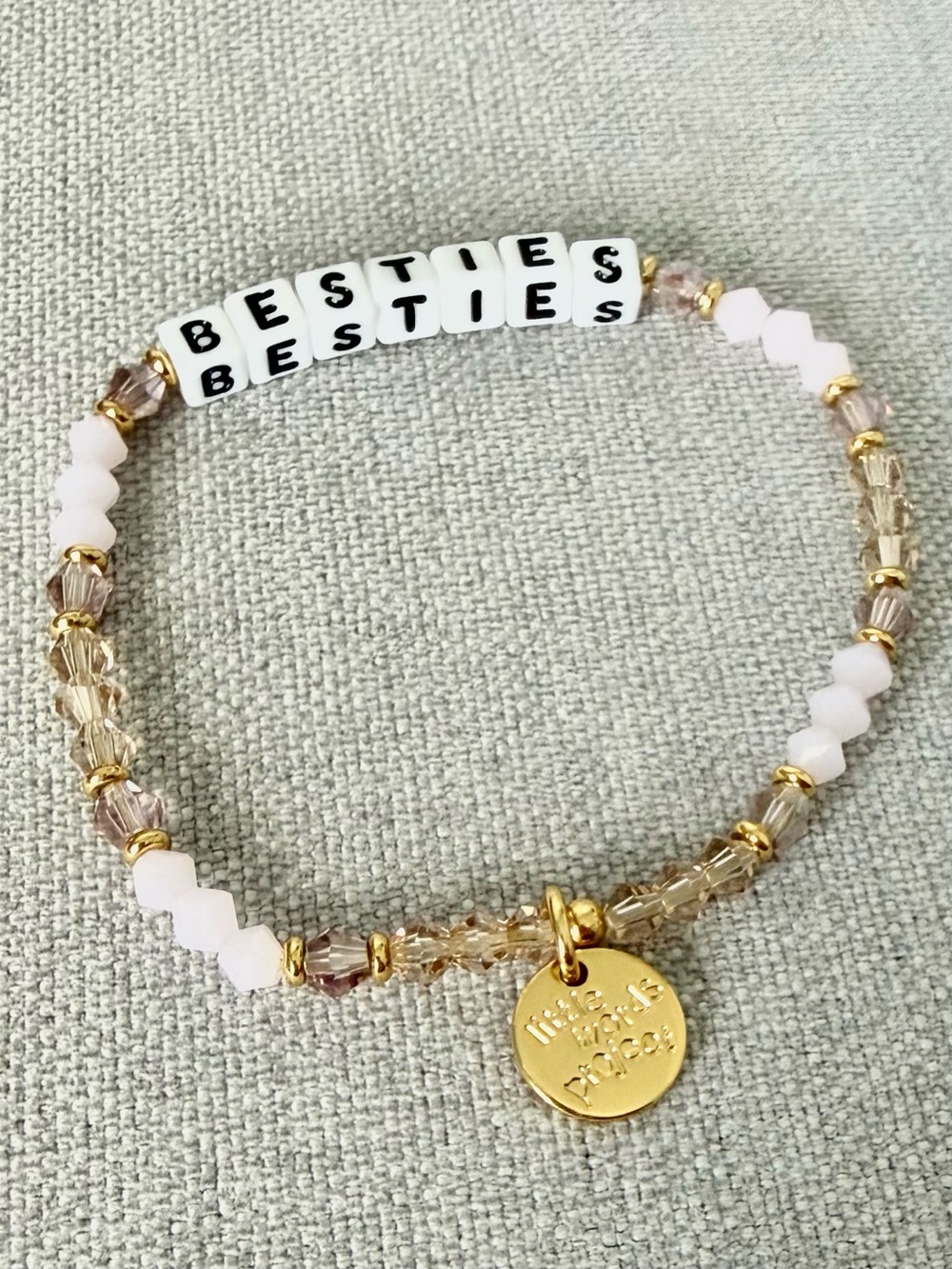 Little Words Project “Besties”  Beaded Bracelet in Pink and Gold